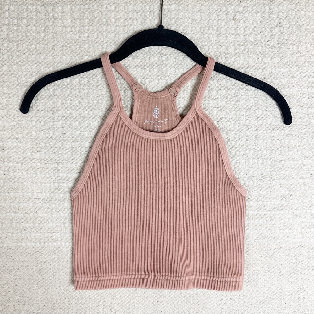 FREE PEOPLE MOVEMENT pink Happiness Runs ribbed seamless crop tank top XS/S